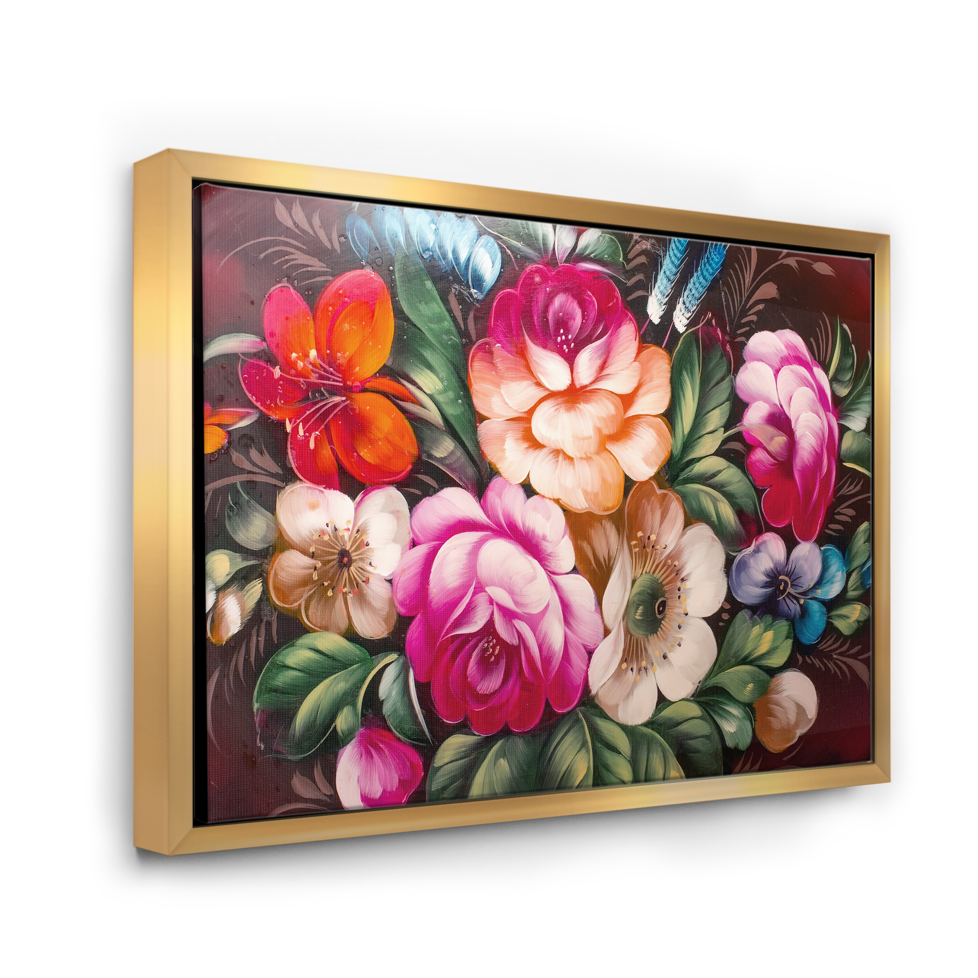 Vintage Vibrant Yellow and Red Flower Still Life III 40 in x 30 in Framed Painting Canvas Art Print, by Designart