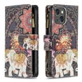 thumbnail image 4 of Dteck Case for Apple iPhone 13 mini 5.4-inch,Magnetic Patterned Leather Zipper Card Holder Wallet Flip Case Kickstand Shockproof with Hand Strap Cover ,Elephant, 4 of 6