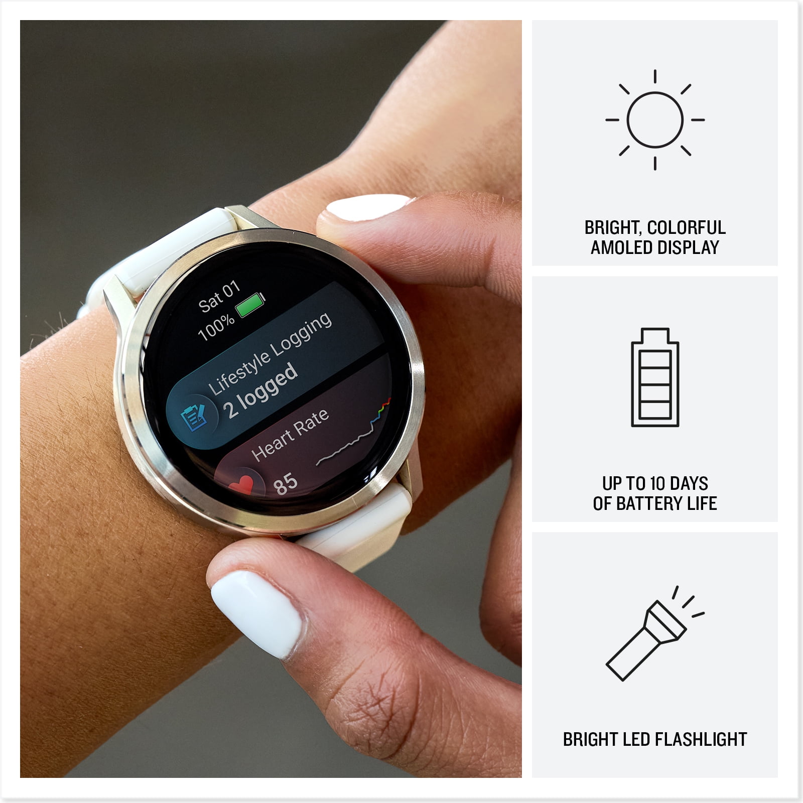 Garmin Venu 4 41mm GPS Fitness Smartwatch, Lunar Gold with Bone Band Bundle