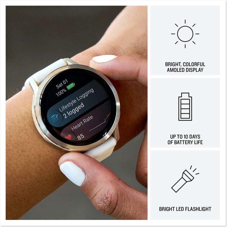 GARMIN, GPS Fitness Smartwatch, 41mm, Lunar Gold with Bone Band