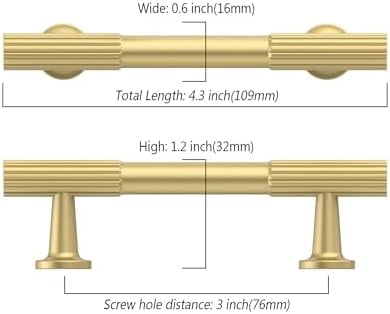 10 Pack 3 Inch(76mm) Brushed Gold Cabinet pulls Kitchen Cabinet Handles, Cabinet Pulls Kitchen Cabinet Hardware for Cupboard Drawer Pulls