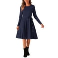 thumbnail image 2 of INSPIRE CHIC Knee Length Dress for Women Ruffle A Line Waist Strap Crew Neck Casual Dresses Long Sleeve Dress, 2 of 5