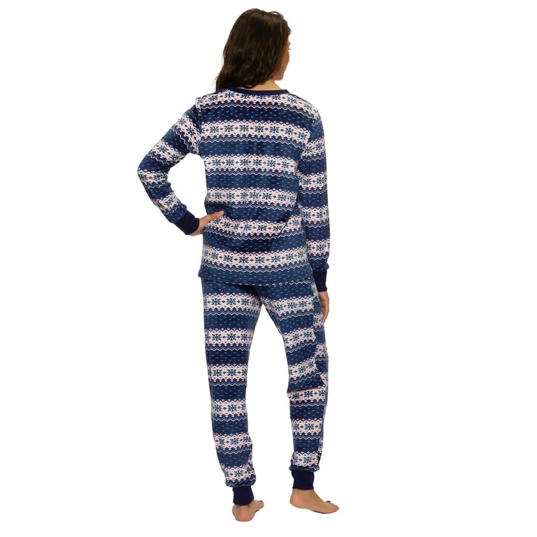 Felina | Women's Printed Micro-Fleece Pajama Set | V-Notch Top & Jogger  (Red Snowflakes, X-Large)