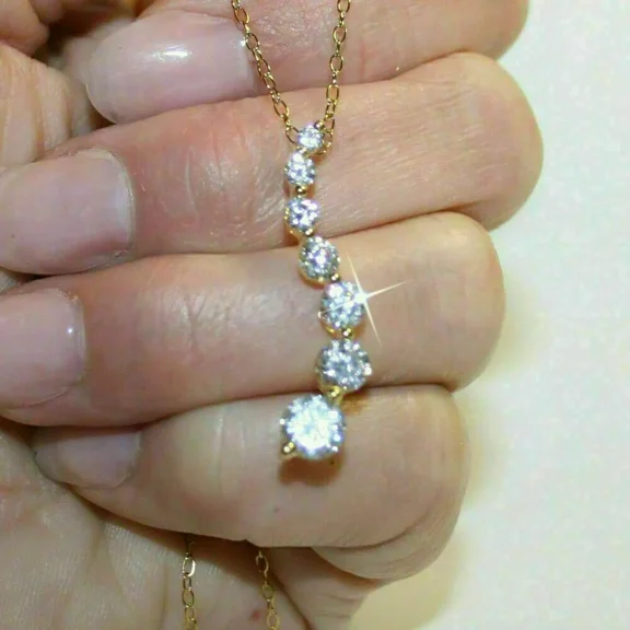 3Ct Round Cut Lab Created Diamond Journey Pendant 14K Yellow Gold Plated