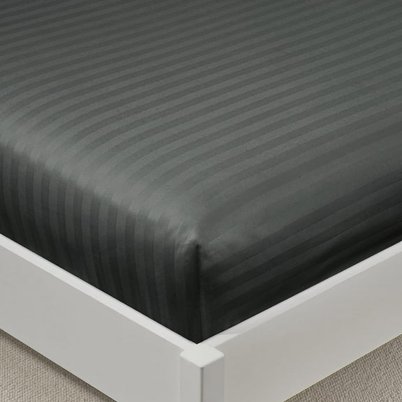 Fitted Sheet 1 Piece Only - 16" Inch Deep Pocket Queen Size Sheets - 400 TC Egyptian Cotton Super Elastic Bottom Mattress Covers & Protectors - Deep Pocket Fitted Sheet - Dark Grey Stripe.