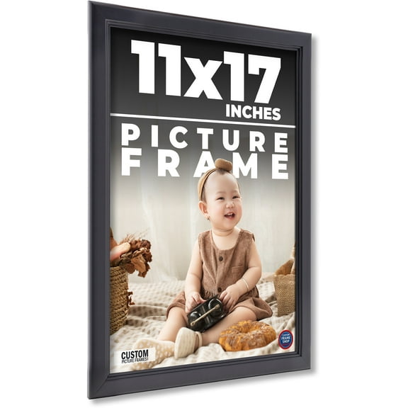 11x17 - 11 x 17 Contemporary Black Solid Wood Frame with UV Framer's Acrylic & Foam Board Backing -