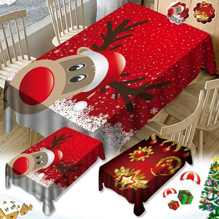 

LINMOUA Christmas Tablecloth Print Rectangle Table Cover Holiday Party Home Decor