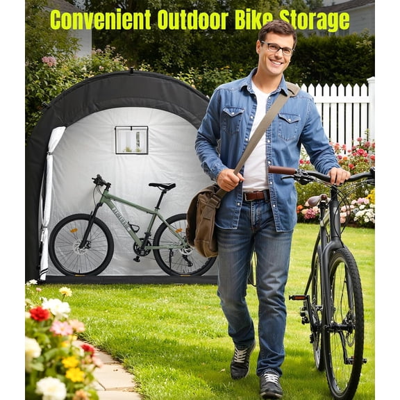 Bike Storage Tent Shed for 3 Bikes, Outdoor Portable 210D Oxford Thick PU4000 Waterproof Bike Cover with Ventilated Window, Bike Tent Fit for Bicycle, Lawn Mower, Garden Tools