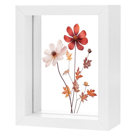 Wooden Pressed Flower Frame, 3 x 4 Inch Double Acrylic Floating Picture Frame for Dried Flowers/Tabletop/DIY/Handicrafts [White]