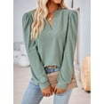 thumbnail image 4 of Blouses for Women Dressy Casual V-Neck Long Sleeve Womens Tops with Puff Sleeves Gray Green L, 4 of 8