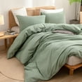 thumbnail image 4 of BESTOUCH Duvet Cover Set 100% Washed Cotton Linen Feel Super Soft Comfortable Chic Lightweight 3 Pcs Home Bedding Set Solid Green Cal King, 4 of 6