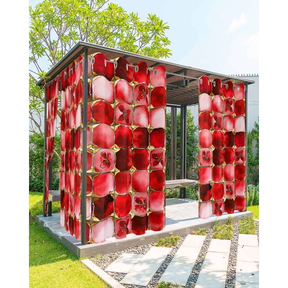 nqOlkjepod Outdoor Curtains for Patio Waterproof, Red Geometric Outdoor Privacy Panels Grommet, Modern Abstract Art Botanical Blackout Outside Curtains for Porch/Cabana/Pergola 54"x95", 1 Panel