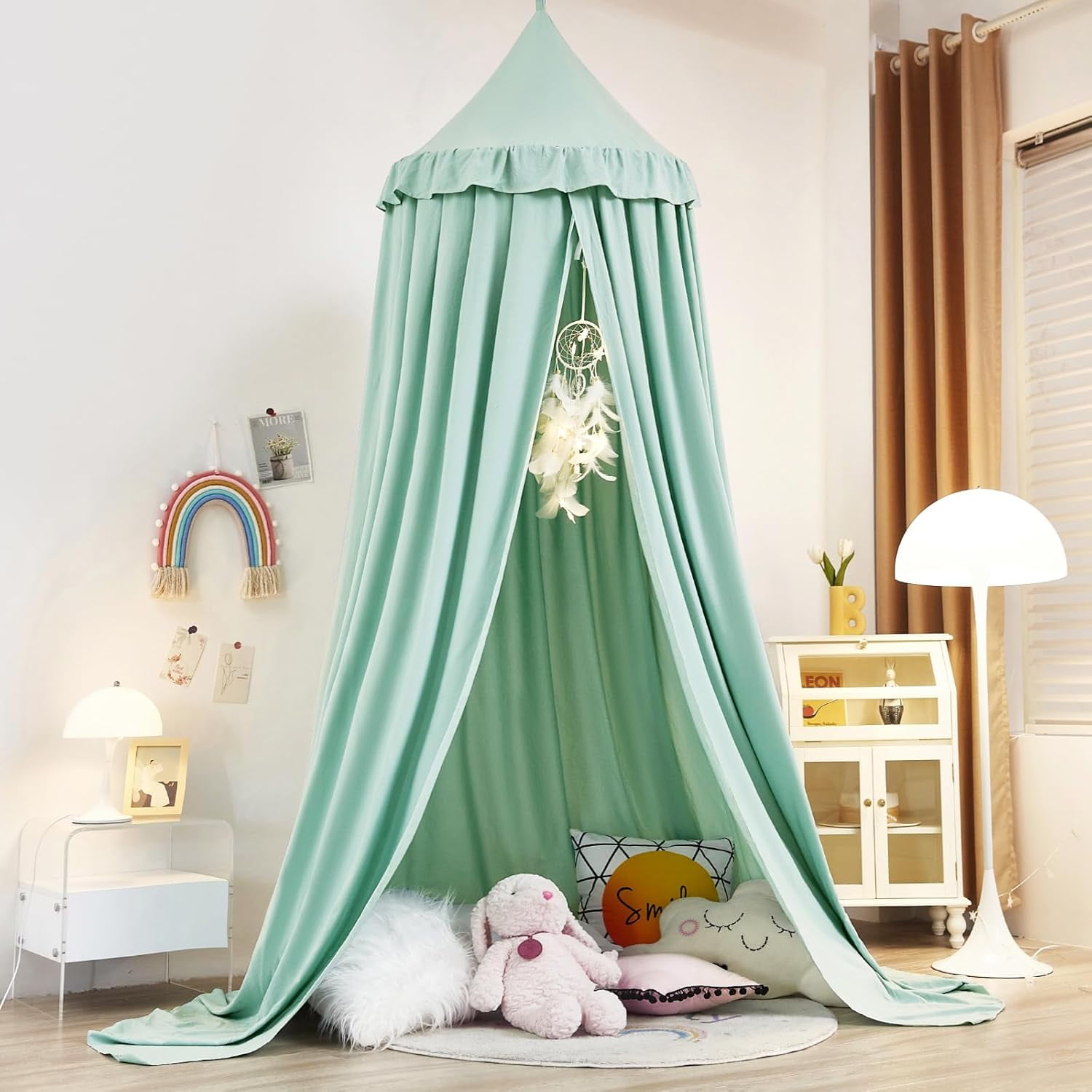 Decor Canopy for Kids Bed, Soft Smooth Playing Tent Canopy Girls Room Decoration Princess Castle, Dreamy Mosquito Net Bedding, Children Reading Nook Canopies in Home (Green)