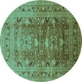thumbnail image 1 of Ahgly Company Machine Washable Indoor Round Oriental Turquoise Blue Traditional Area Rugs, 4' Round, 1 of 4