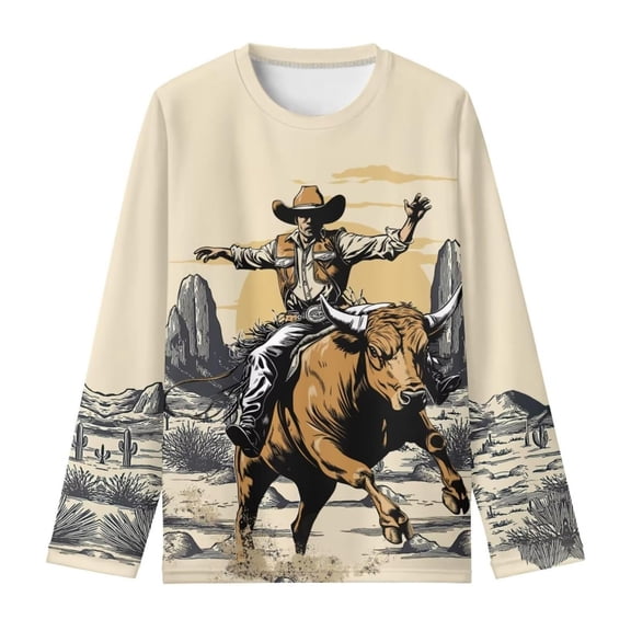 Hienoo Boy's Long Sleeve Graphic T-Shirt Top Casual Cowboy Crew Neck T Shirt, Sizes 3-14