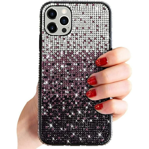 Compatible with iPhone Case,Gradient Color Crystal Glitter Diamond Bling Sparkle Rhinestone Full Body Protection Soft Shockproof Cover Phone Case (Purple,iPhone 14 Plus)