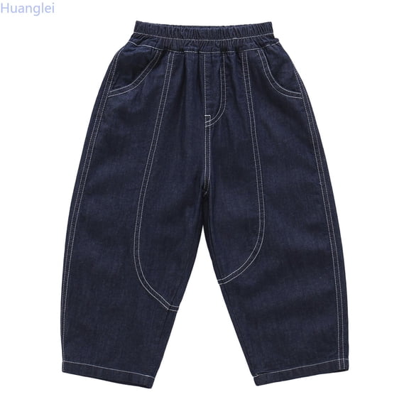 Huanglei Stretchy Denim Boys Pants Summer Straight Lit Everyday Wear For Toddlers And Kids ,School Ready Denim Pants /Size 3-4 Years(Dark Blue)