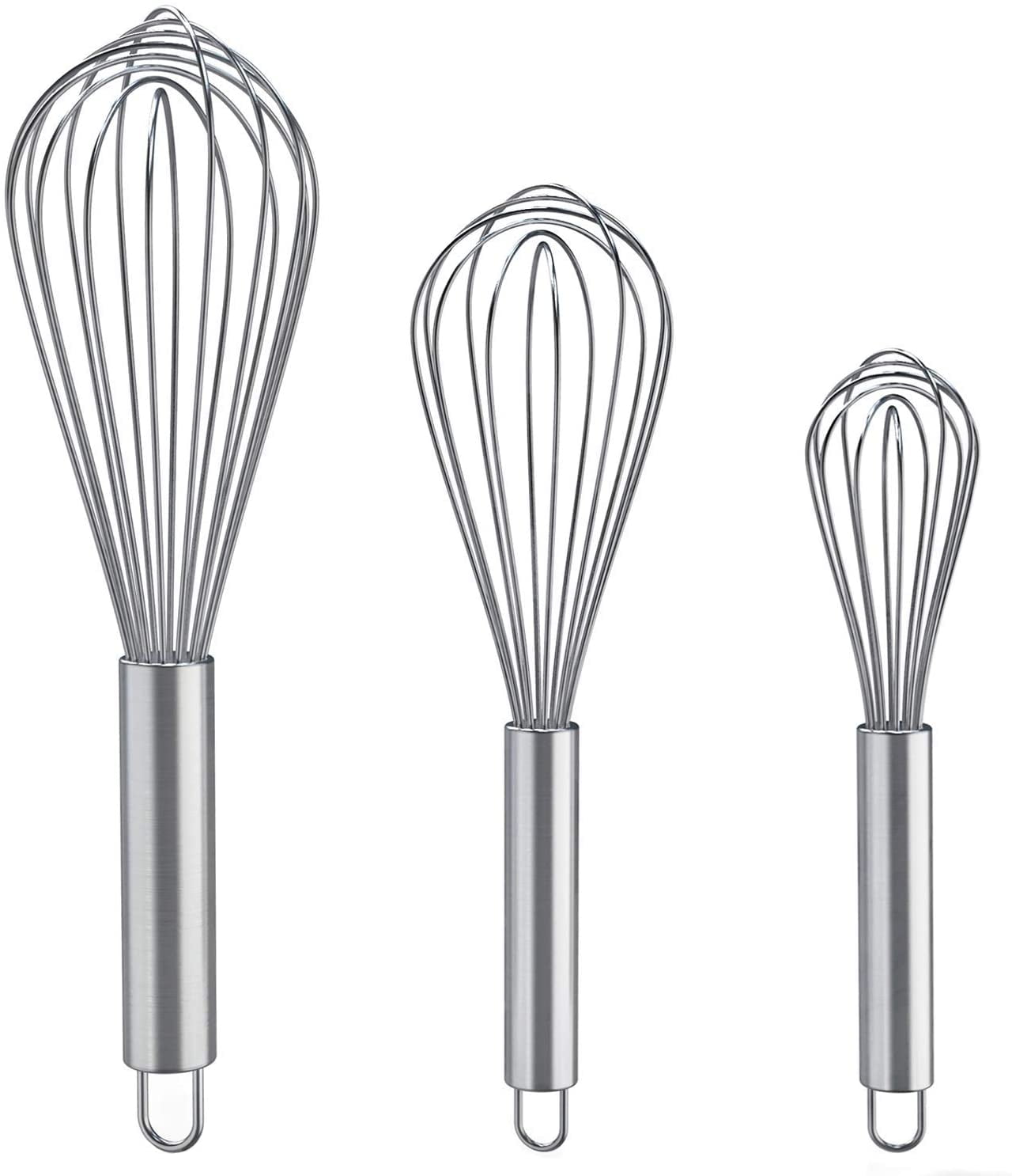 Fox Run Set of 3 Stainless Steel Wire Balloon Whisks, 8 inch, 10 inch and 12-Inch