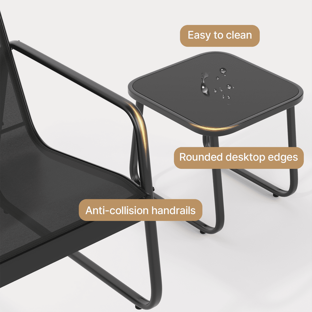 Aiho 3 Pieces Patio Furniture Set,Textilene Modern Conversation Black Set with Tea Table for Home,Lawn,Balcony and Bistro - Black