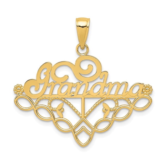 Solid 14k Yellow Gold Grandma Simulated Birthstone Charm Holder Pendant (33mm x 30mm)