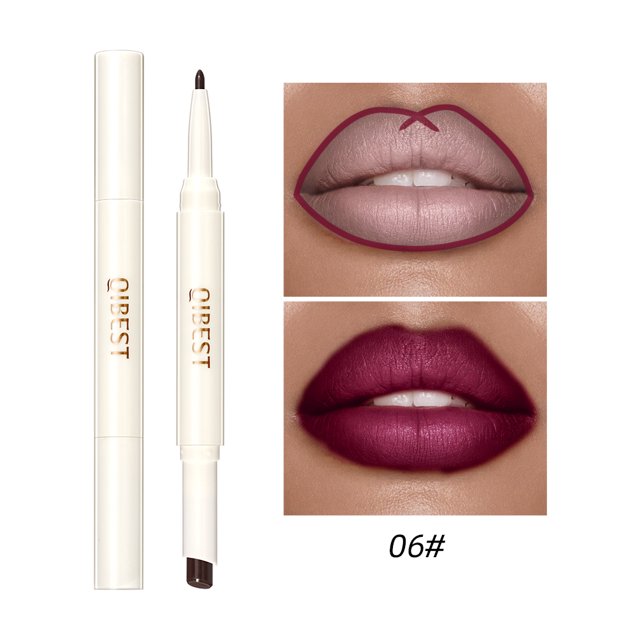 QIBEST 2 en 1 lápiz labial mate delineador de labios impermeable maquillaje tinte de contorno Sexy rojo delineador de labios de larga duración lápiz cosmético
