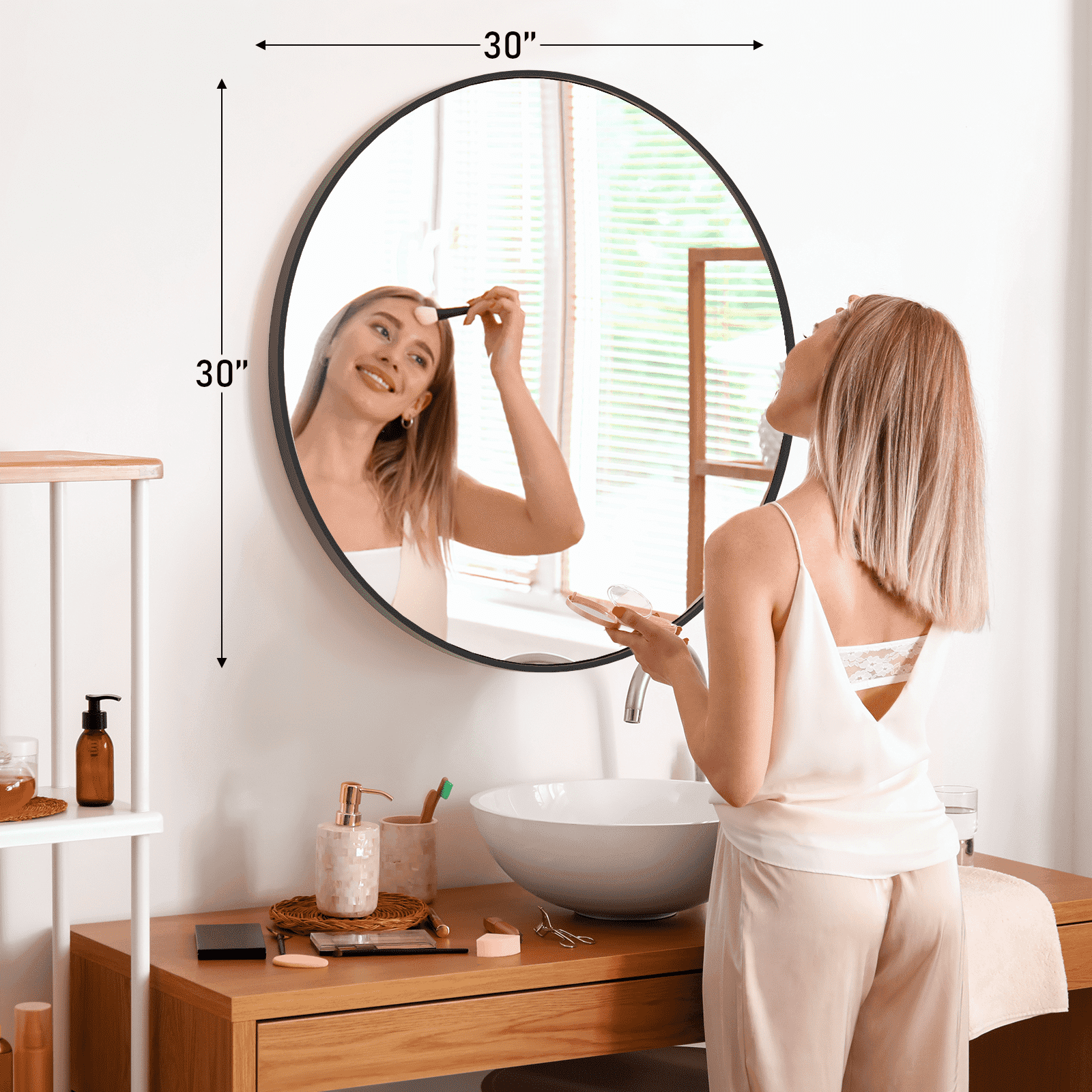 MAYEERTY 30" Wall Mirror Bathroom Mirror Wall Mounted Round Mirror，Black
