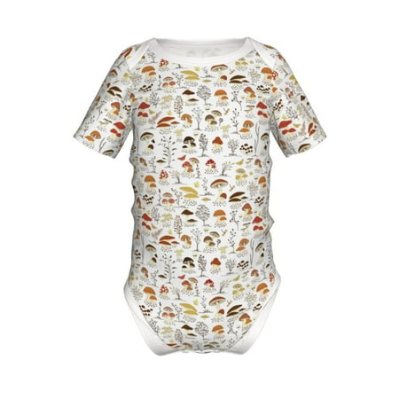 

Adobk Mushrooms And Butterflies Print Baby Climbing Clothes Jumpsuit Rompers Classic Rompers Child Short sleeve Bodysuits-9M