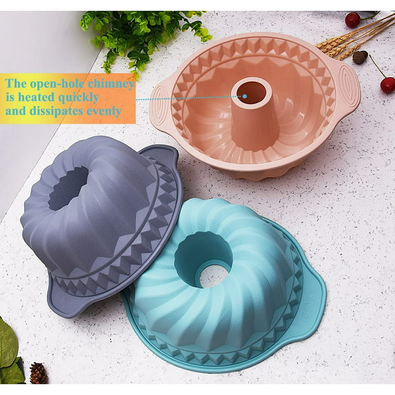 Doolland 9.5 in Silicone Cake Pan, Non-Stick Bundt Pan with Sturdy Handle, Cake Baking Molds for Bundt Cakes, Perfect Bakeware for Cake, Jello