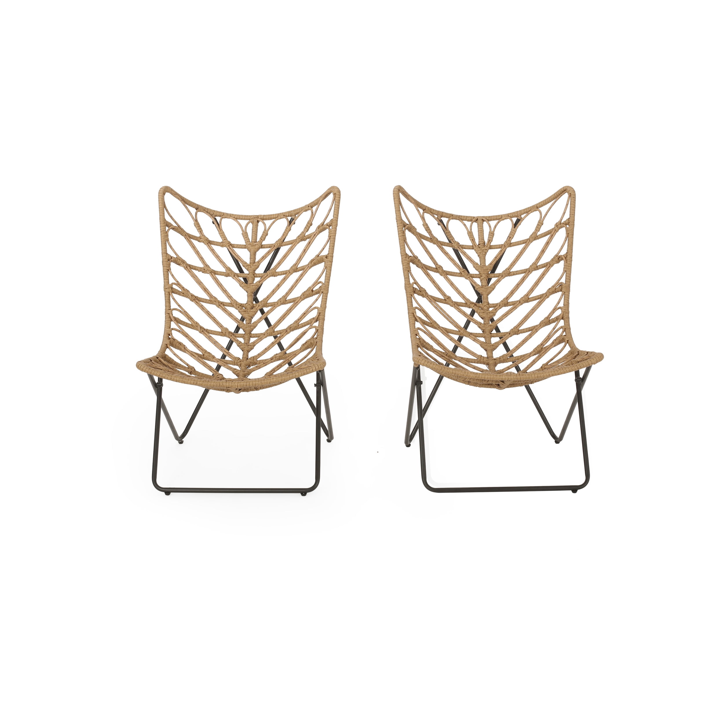 Broxon Wicker Outdoor Accent Chairs, Set of 2, Light Brown and Black