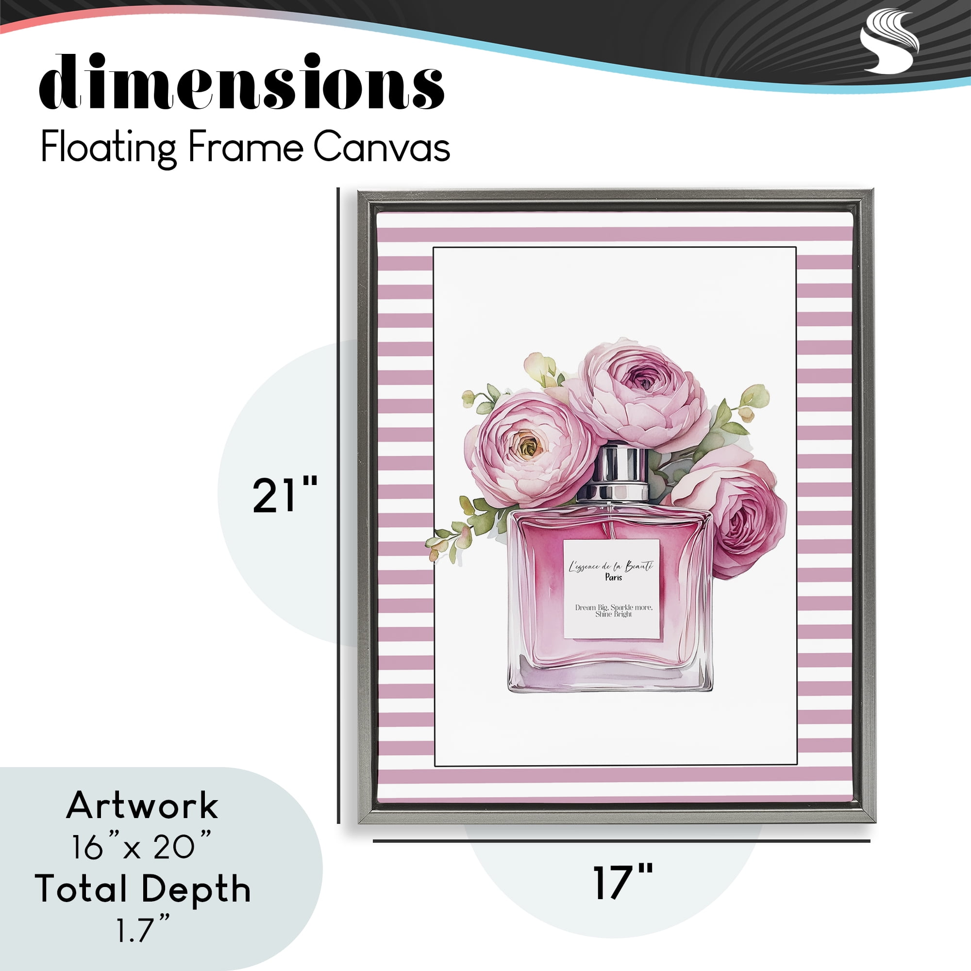 Rosy Pink Perfume Bouquet Gray Framed Floater Canvas Wall Art, design by Christine Simpson Art