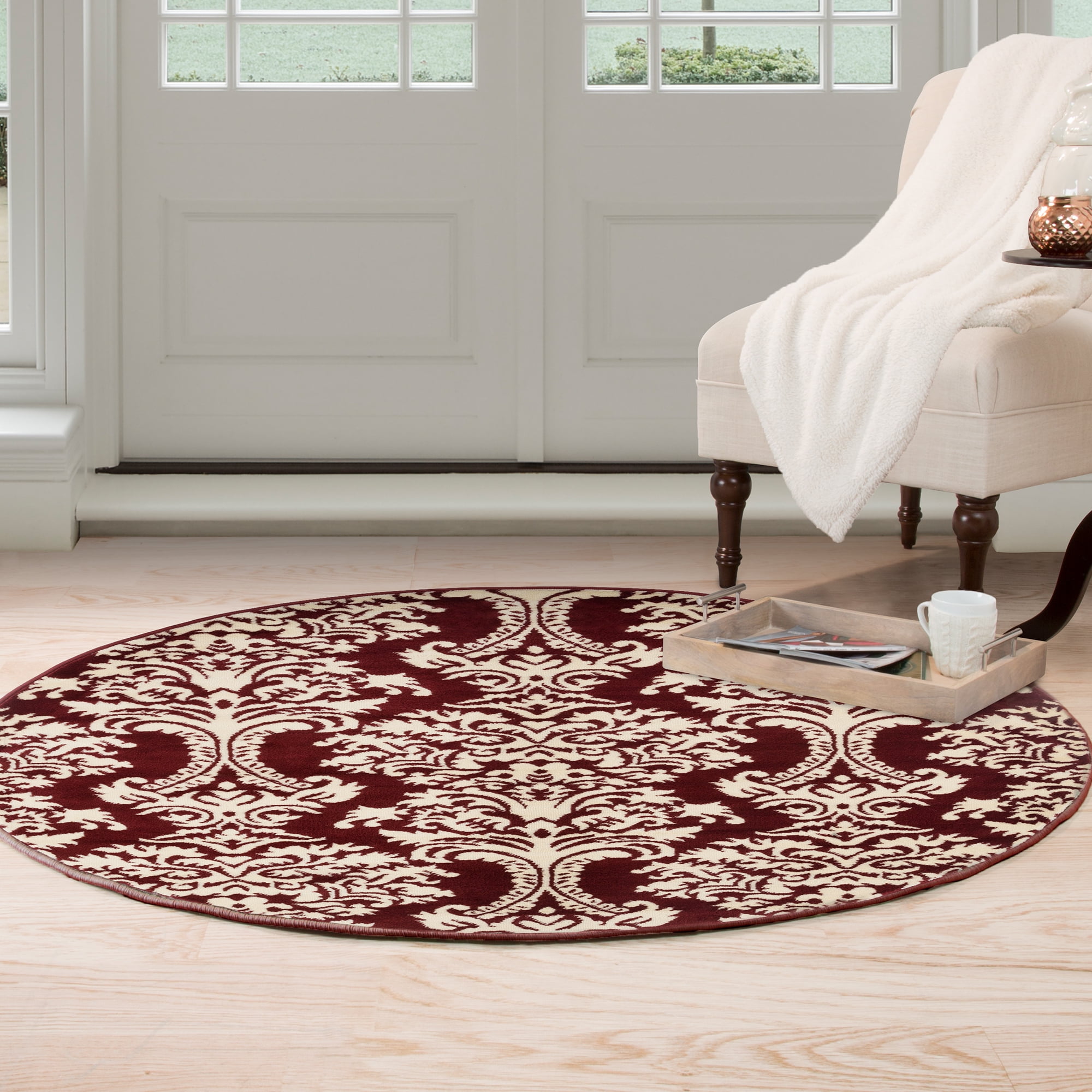 Round Area Rug, 5 Foot Stain Resistant Circle Rug With Various Designs ...