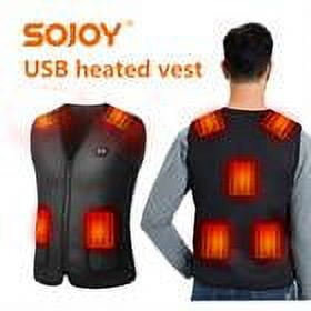 Sojoy Heated Vest for Men Women Winter Warm Outdoor USB Charging Electric Heating Vest Heating Vest for Hiking Skiing Outdoors 7 Heated Zones(Battery Not Included) Black XXL
