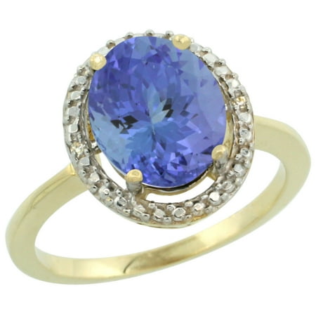 - 14K Yellow Gold Diamond Natural Tanzanite Engagement Ring Oval 10x8mm, size 6