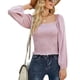 thumbnail image 1 of Blusa de gasa rosa para mujer, escote cuadrado, mangas largas, cintura estrecha y estilo moderno de color puro, talla M, 1 of 6
