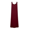 thumbnail image 4 of Summer Dress Saving! Jerdar Dress for Women Solid Leisure Pockets Button Cotton Linen Round-Neck Sleeveless Dress Wine L, 4 of 5