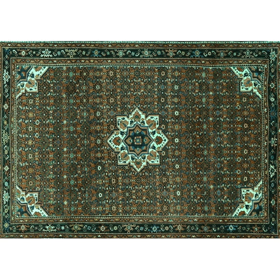 Ahgly Company Machine Washable Indoor Rectangle Medallion Turquoise Blue Traditional Area Rugs, 2' x 5'