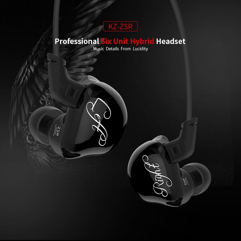 Original KZ ZSR Six Drivers  Earphone Dual Balanced Armature Drivers + One Dynamic Driver Pluggable Stereo Sport Headset Without / With Mic