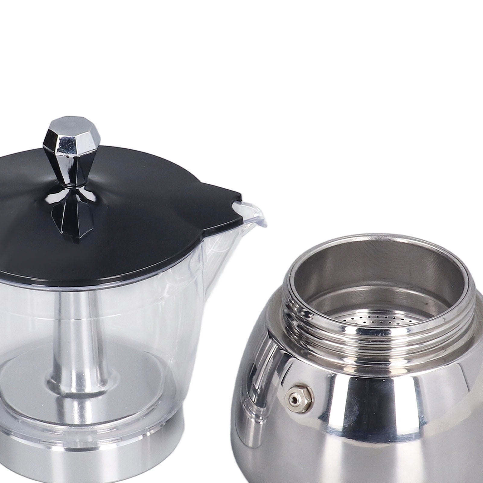 Stovetop Coffee Maker 6 Cup Moka Pot with Clear ABS Top, Stainless Steel Coffee Making Pot, Durable, Even Heat Distribution, Enhances Flavor and Aroma, Portable, for Home Office, Travel, Perfect Gift