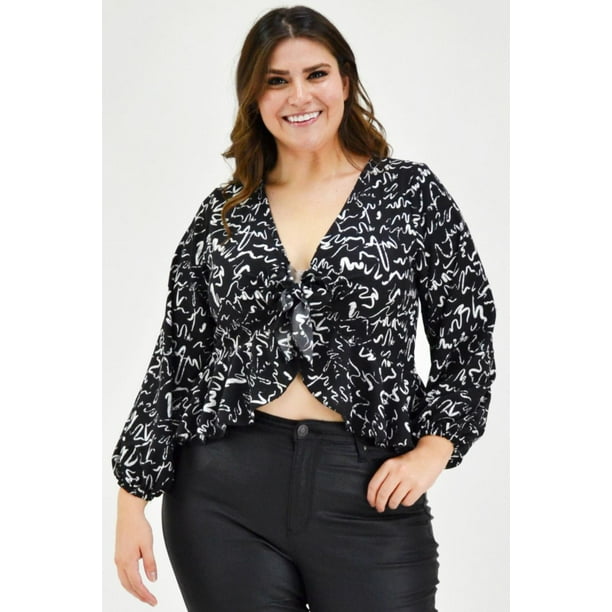 Blusa escote con nudo Roman Fashion Tallas Extras 1848 Negro 40