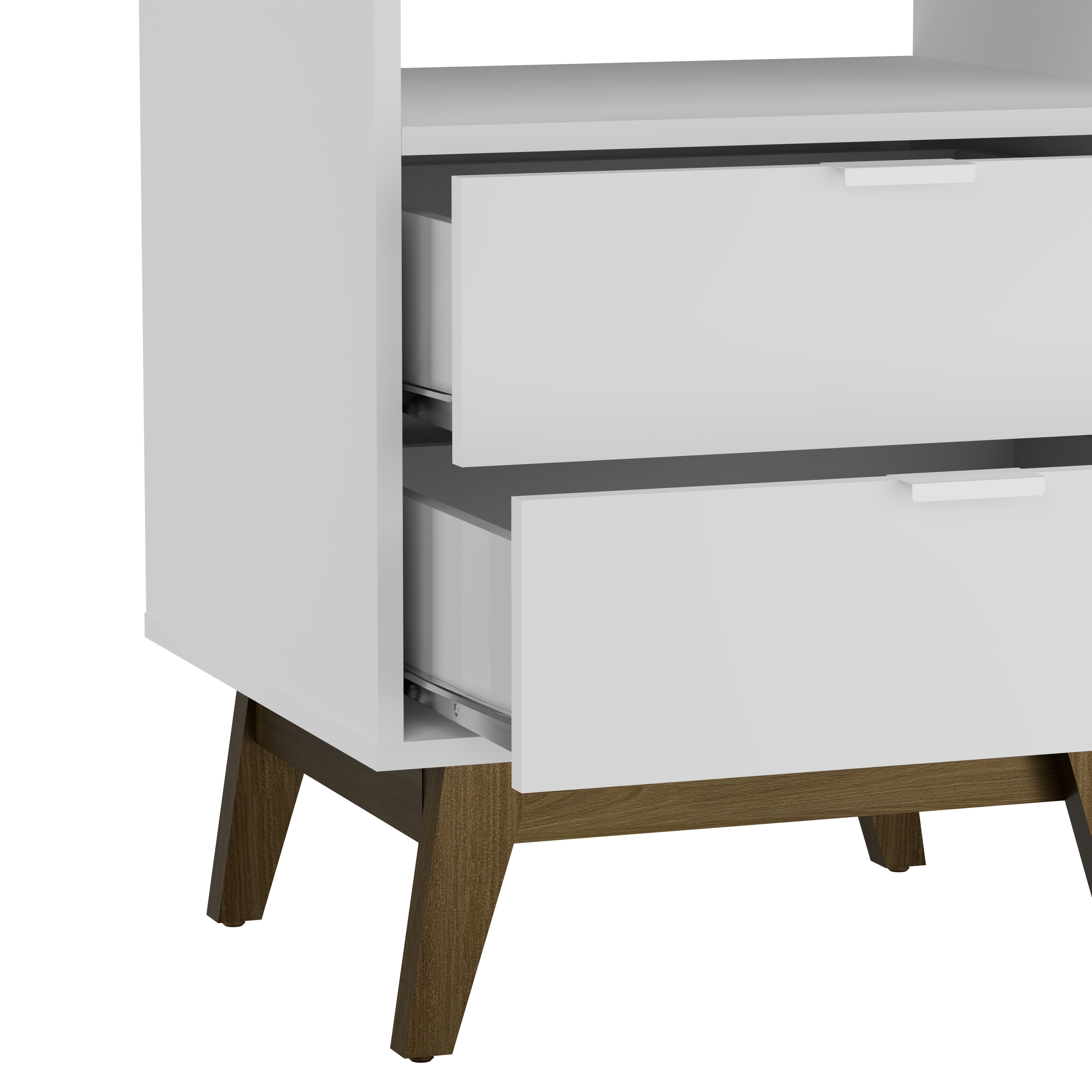 Kappesberg Hanford 2-Drawer Nightstand with Open Shelf, White & Light Brown - for Adults and Teens