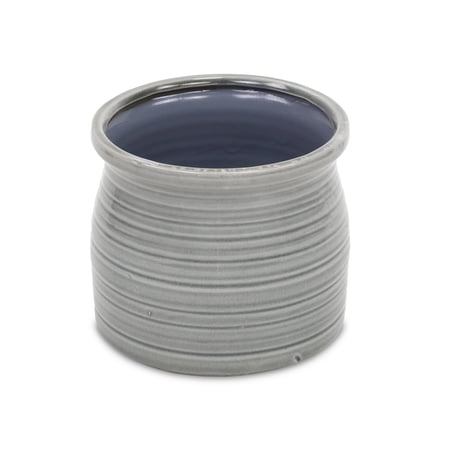Contemporary Home Living 6.25  Gray Round Ripple Curved Planter Pot