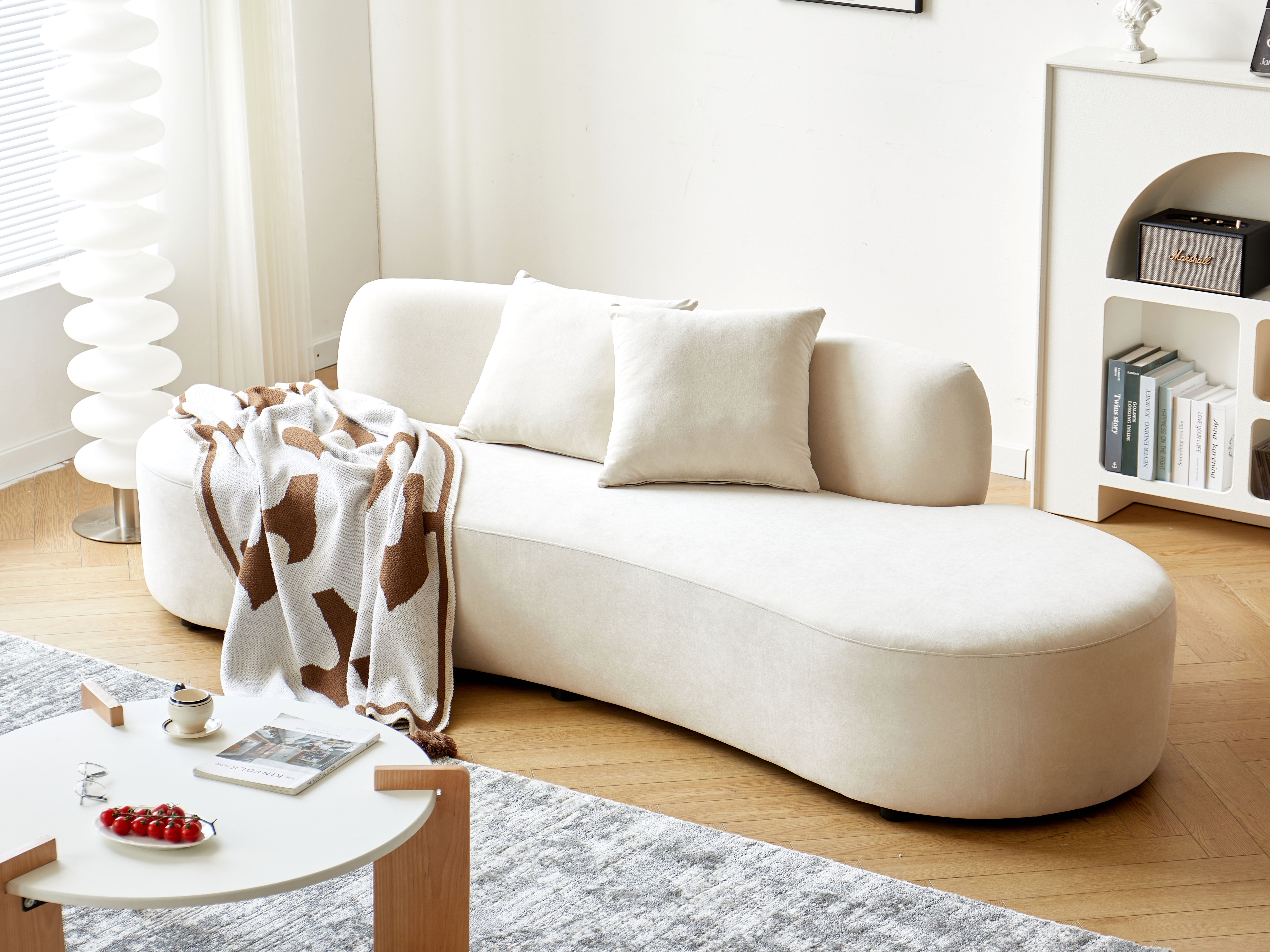 US Pride Furniture 90.2 inch Elegant Half Moon Design Curved Luxury 4-Seat Sofa with High-Density Foam Filled Ivory