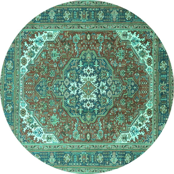 Ahgly Company Indoor Round Persian Turquoise Blue Traditional Area Rugs, 5' Round