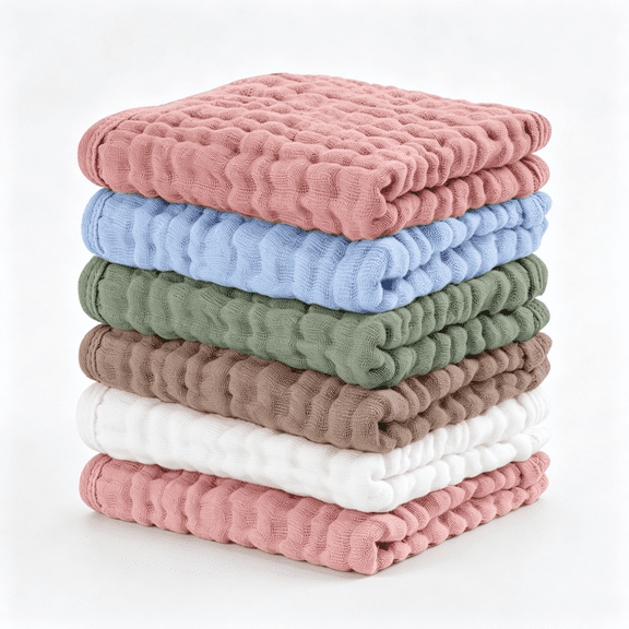 AUQ 6 Pack 100% Cotton Wash Cloth,Highly Absorbent and Soft Feel Face Towels,Reusable Cotton Washcloths for Sensitive Skin & Makeup Remover,10 X 10 Inch,6 Colors