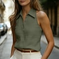 thumbnail image 3 of Cilsoka Women's Sleeveless Button Down Blouse, Solid V Neck Classic Collared Tank Top, Casual Work Office Cotton Linen Shirts S-XXXL, 3 of 7