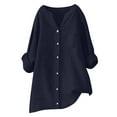 thumbnail image 1 of Camisa de lino con botones para mujer, top holgado y transpirable con cuello redondo, color liso para uso diario/verano 2025, 1 of 4