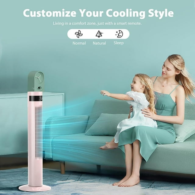Electactic 35" Tower Fan Portable Floor Fans with Remote Control & 12H Timer 3 Speeds Wind 3 Modes, Pink