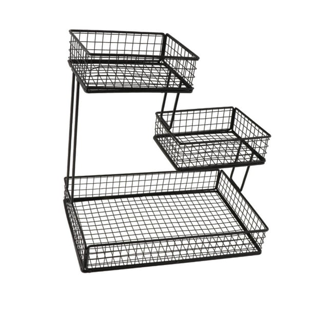 Cesta de frutas, cuenco, estante de encimera de cocina, mostrador de varios niveles, gran capacidad, cuenco para verduras, estante de almacenamiento negro