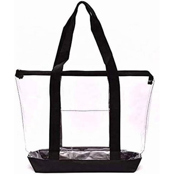 Large Clear Tote Bag with Zipper Closure (Black)