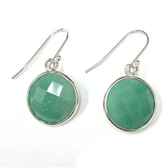 Sterling Silver Earring Round Chess Cut Aventurine Dangle, Green